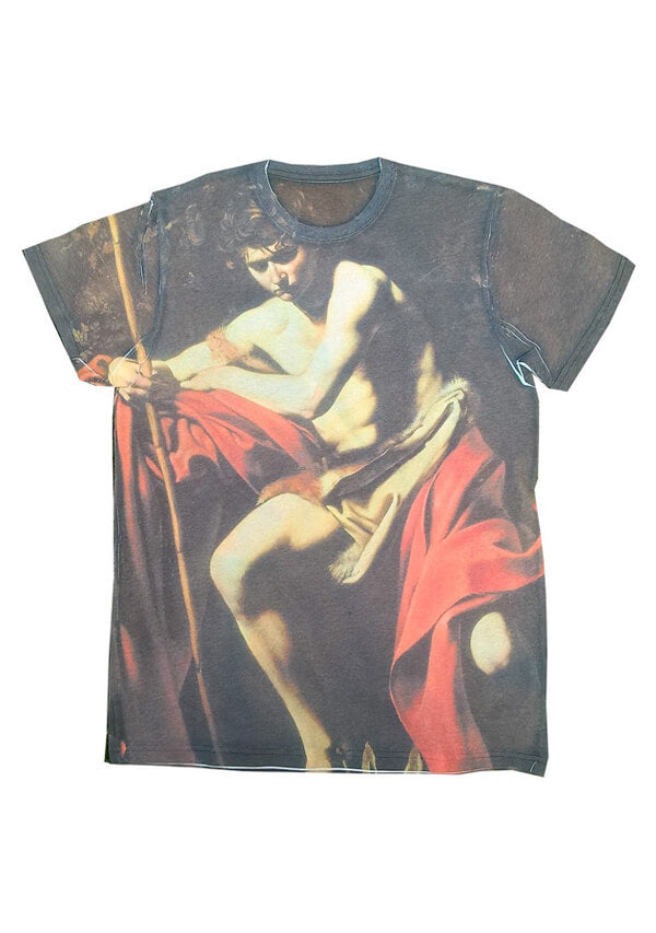 T-shirt art Giovanni Battista di CARAVAGGIO | Stampa all-over, Idea regalo, Fotografia ad alta definizione, dettagli sorprendenti dell'opera.